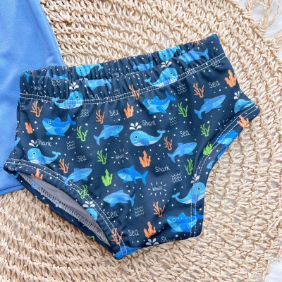 Linha Praia - Camiseta com Proteção UV50+ e Sunga - Sea - Azul Claro e Marinho